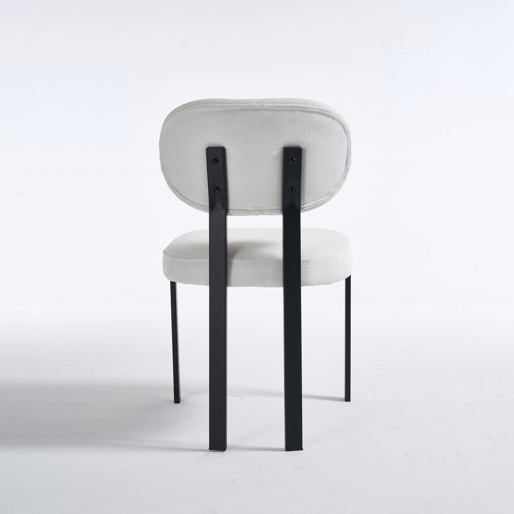 Modern Dining Room Chairs Set of 2, Mid-Century Upholstered Boucle Kitchen Dining Chairs with Black Metal Legs