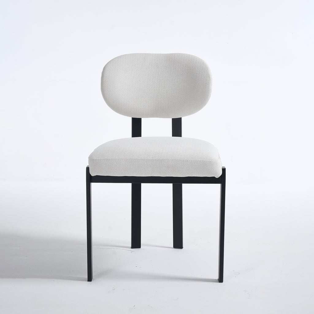 Modern Dining Room Chairs Set of 2, Mid-Century Upholstered Boucle Kitchen Dining Chairs with Black Metal Legs