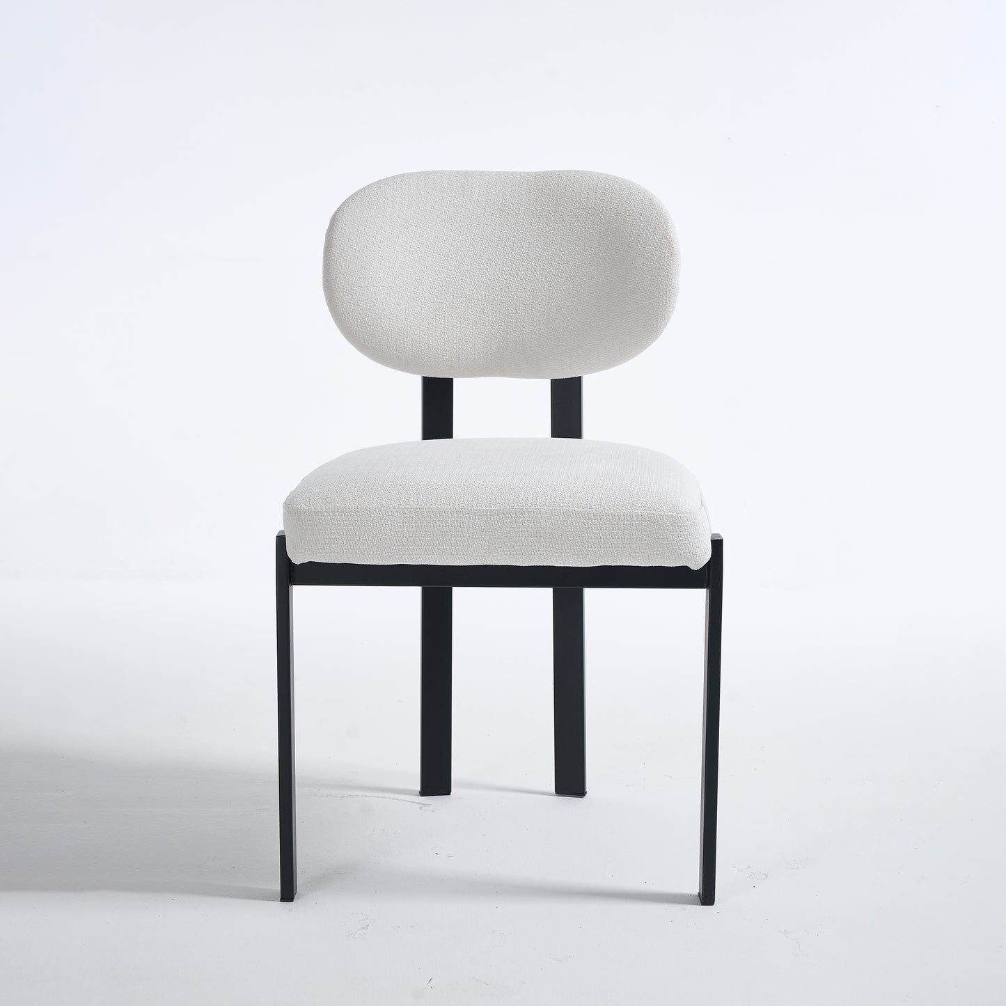 Modern Dining Room Chairs Set of 2, Mid-Century Upholstered Boucle Kitchen Dining Chairs with Black Metal Legs