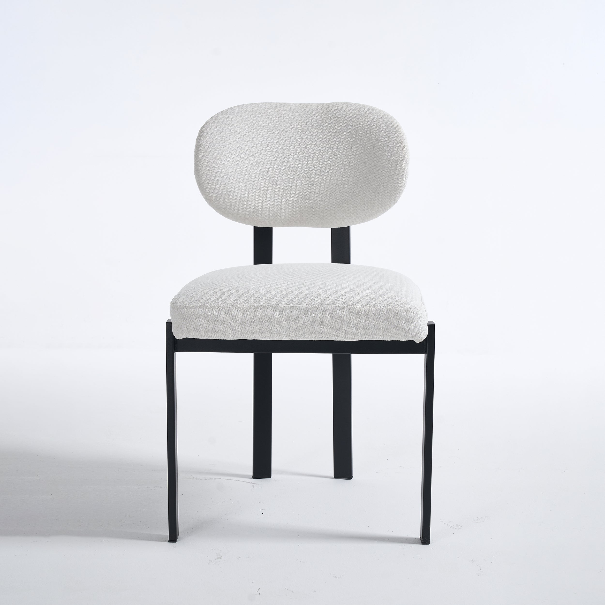 Modern Dining Room Chairs Set of 2, Mid-Century Upholstered Boucle Kitchen Dining Chairs with Black Metal Legs