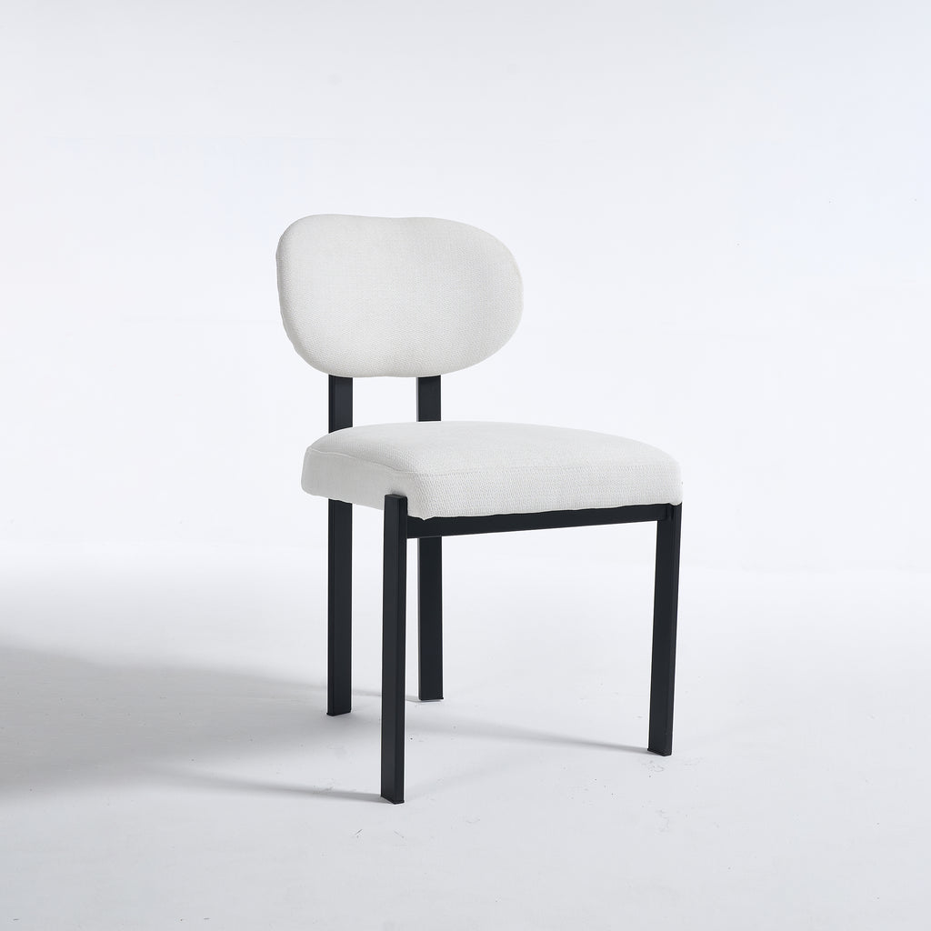 Modern Dining Room Chairs Set of 2, Mid-Century Upholstered Boucle Kitchen Dining Chairs with Black Metal Legs