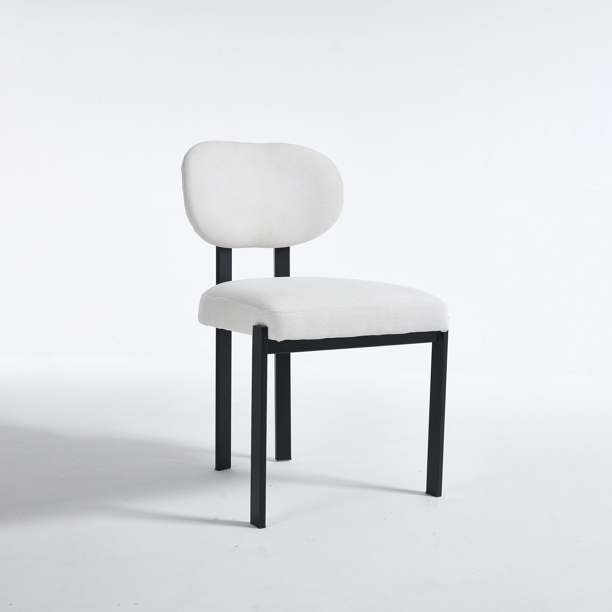 Modern Dining Room Chairs Set of 2, Mid-Century Upholstered Boucle Kitchen Dining Chairs with Black Metal Legs