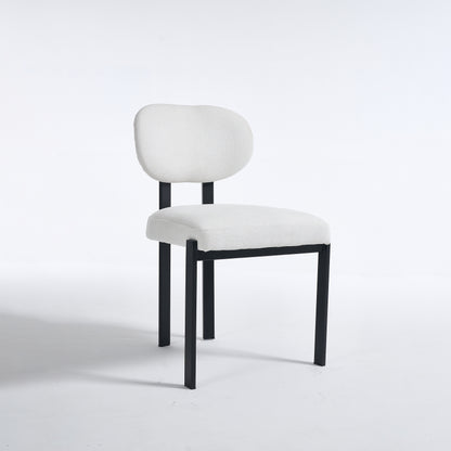 Modern Dining Room Chairs Set of 2, Mid-Century Upholstered Boucle Kitchen Dining Chairs with Black Metal Legs