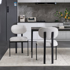 Modern Dining Room Chairs Set of 2, Mid-Century Upholstered Boucle Kitchen Dining Chairs with Black Metal Legs