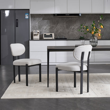 Modern Dining Room Chairs Set of 2, Mid-Century Upholstered Boucle Kitchen Dining Chairs with Black Metal Legs