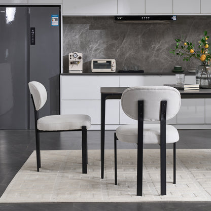 Modern Dining Room Chairs Set of 2, Mid-Century Upholstered Boucle Kitchen Dining Chairs with Black Metal Legs