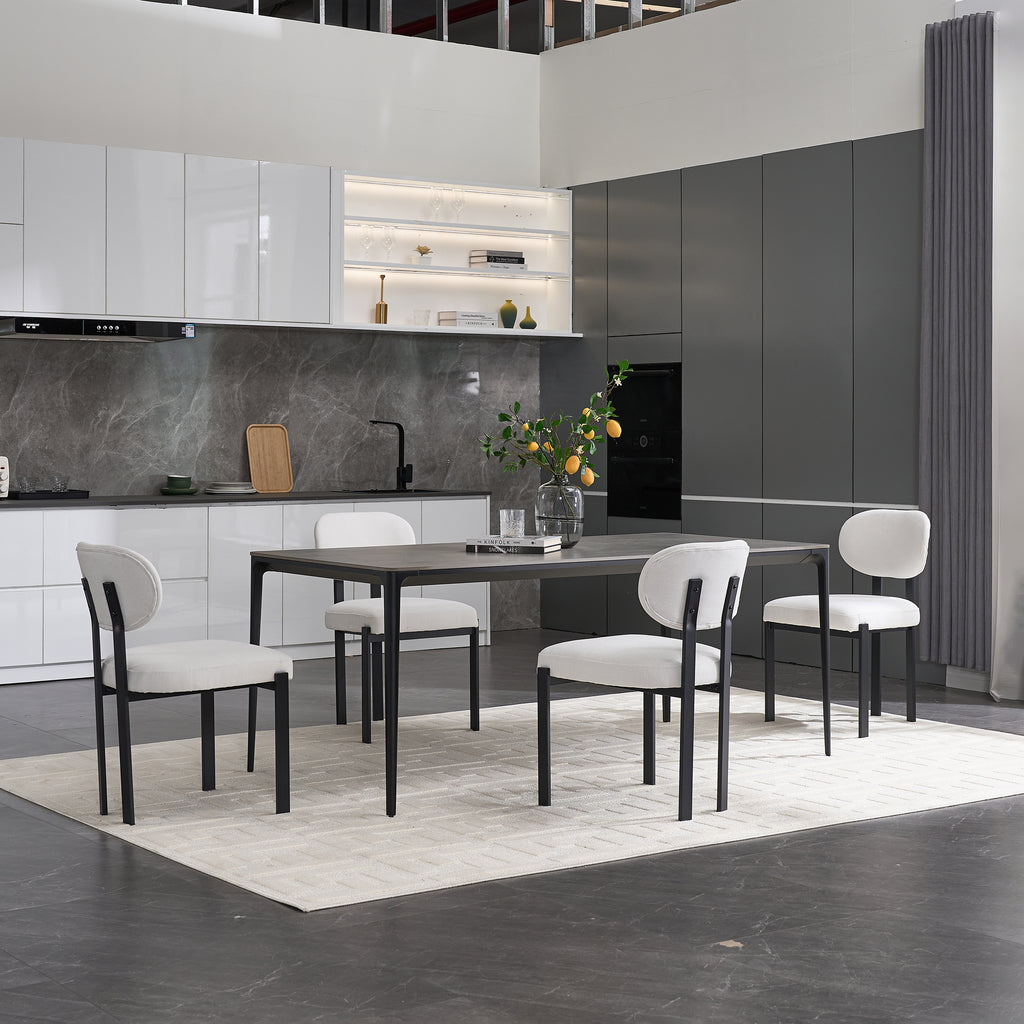 Modern Dining Room Chairs Set of 2, Mid-Century Upholstered Boucle Kitchen Dining Chairs with Black Metal Legs