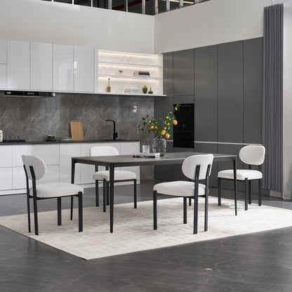 Modern Dining Room Chairs Set of 2, Mid-Century Upholstered Boucle Kitchen Dining Chairs with Black Metal Legs