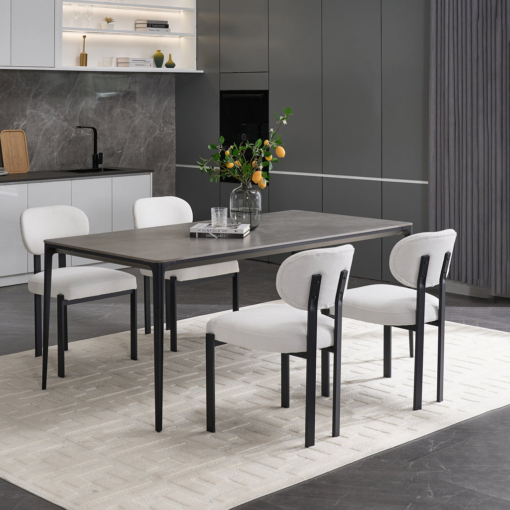 Modern Dining Room Chairs Set of 2, Mid-Century Upholstered Boucle Kitchen Dining Chairs with Black Metal Legs