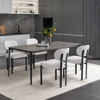 Modern Dining Room Chairs Set of 2, Mid-Century Upholstered Boucle Kitchen Dining Chairs with Black Metal Legs