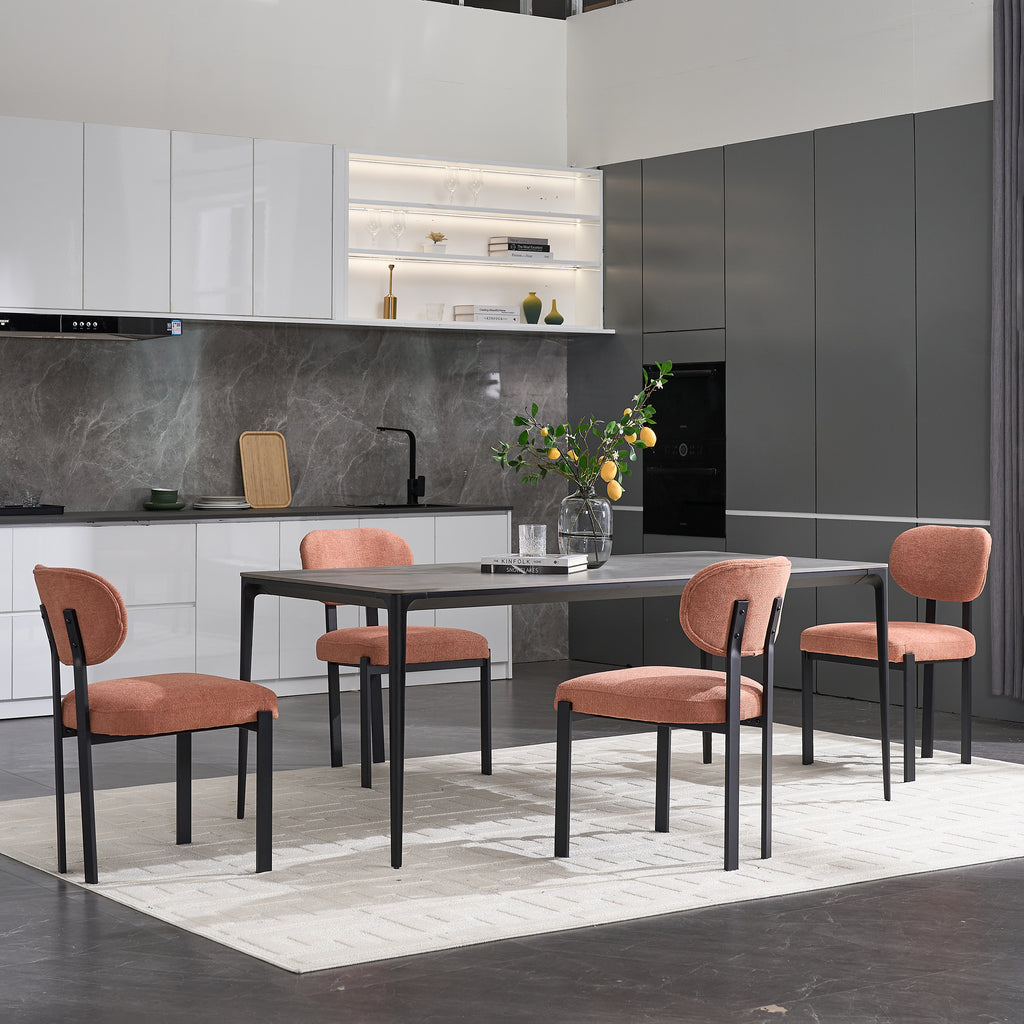 Modern Dining Room Chairs Set of 2, Mid-Century Upholstered Boucle Kitchen Dining Chairs with Black Metal Legs