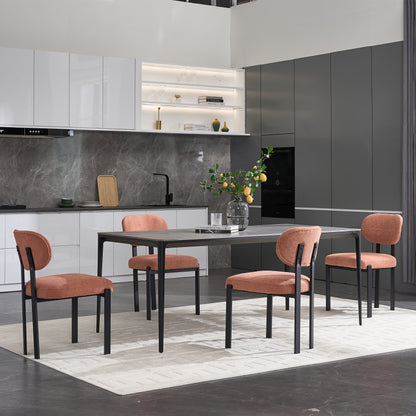 Modern Dining Room Chairs Set of 2, Mid-Century Upholstered Boucle Kitchen Dining Chairs with Black Metal Legs