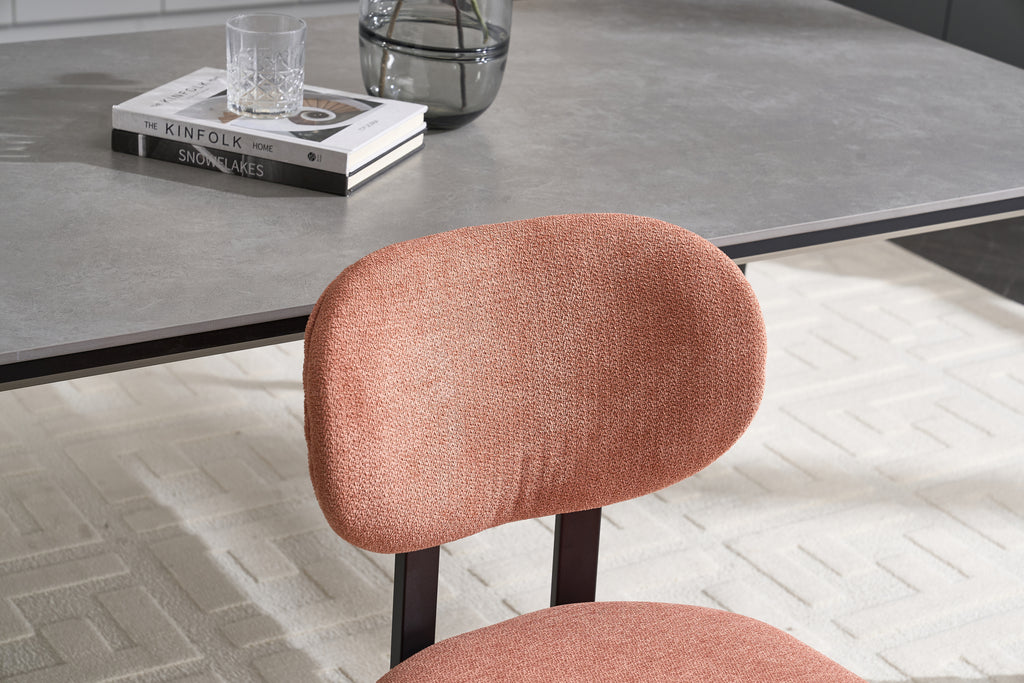 Modern Dining Room Chairs Set of 2, Mid-Century Upholstered Boucle Kitchen Dining Chairs with Black Metal Legs