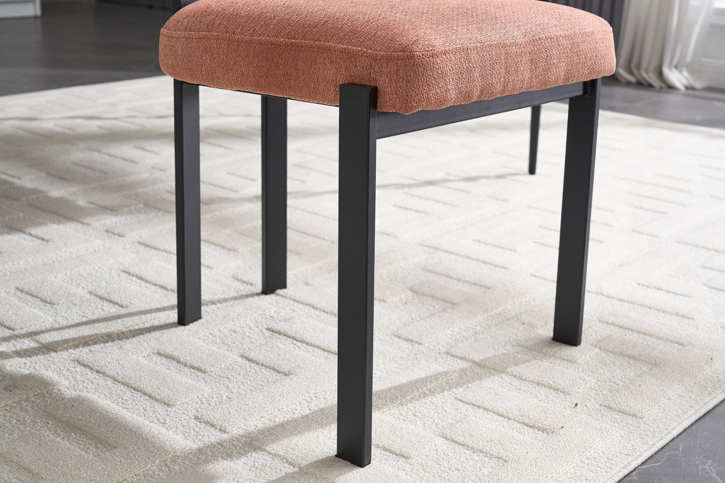 Modern Dining Room Chairs Set of 2, Mid-Century Upholstered Boucle Kitchen Dining Chairs with Black Metal Legs