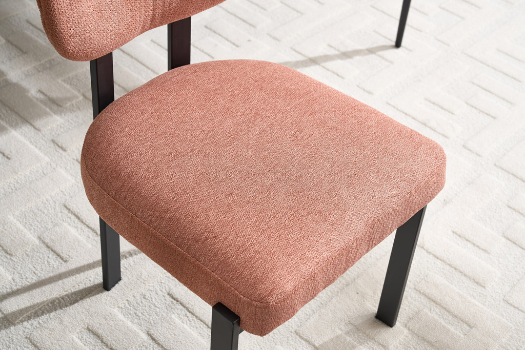 Modern Dining Room Chairs Set of 2, Mid-Century Upholstered Boucle Kitchen Dining Chairs with Black Metal Legs