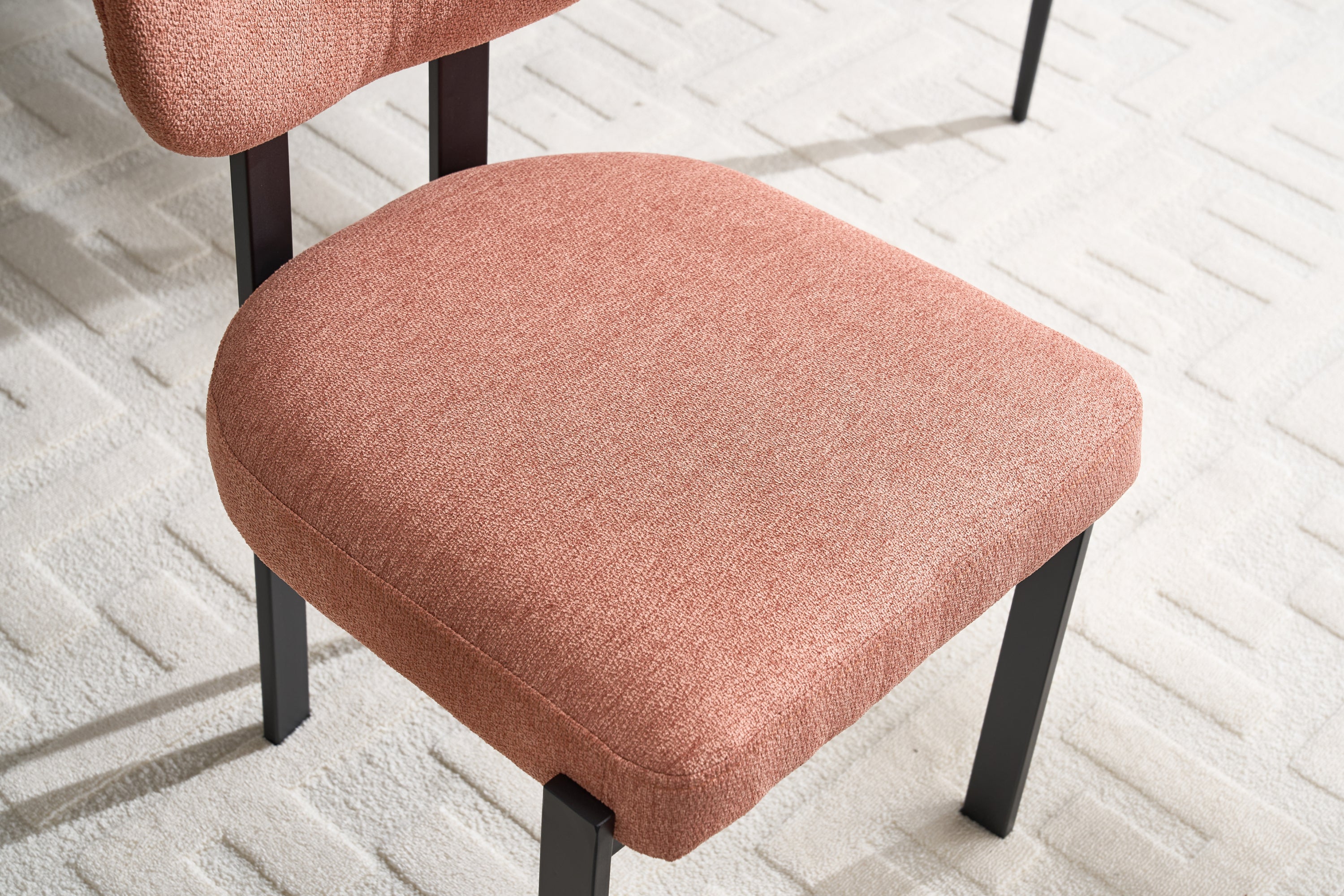 Modern Dining Room Chairs Set of 2, Mid-Century Upholstered Boucle Kitchen Dining Chairs with Black Metal Legs