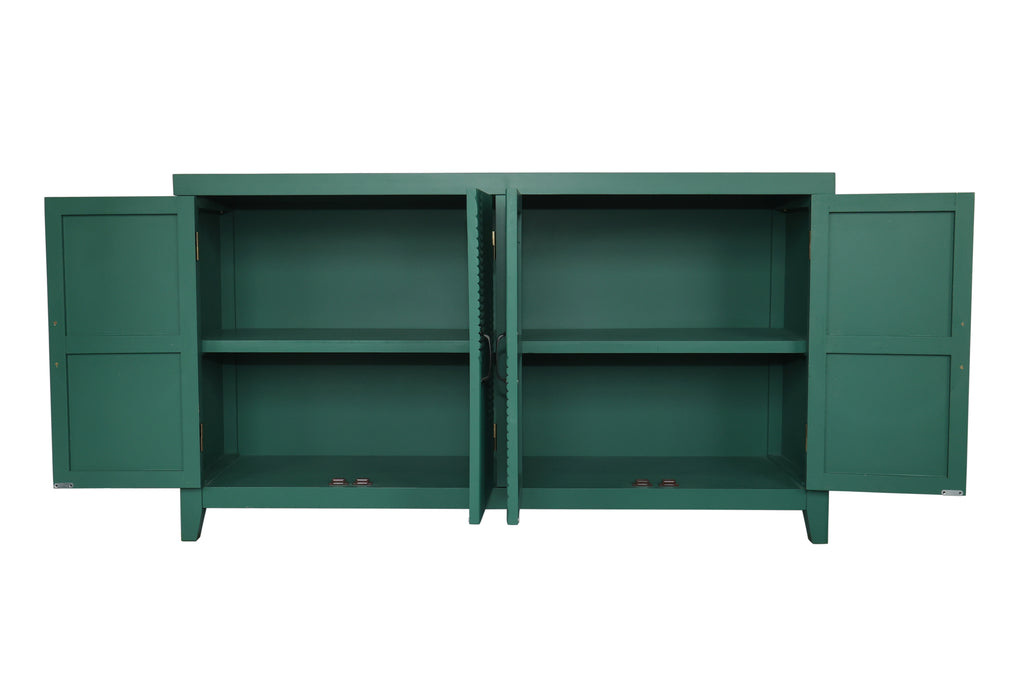 59'Green Accent Cabinet with 4 Doors, Mid Century Modern Pantry Cabinet, Wood Buffet Cabinet, Media Cabinet, Console Cabinet, Cabinet for Entryway, Living Room, Bedroom, Dining Room