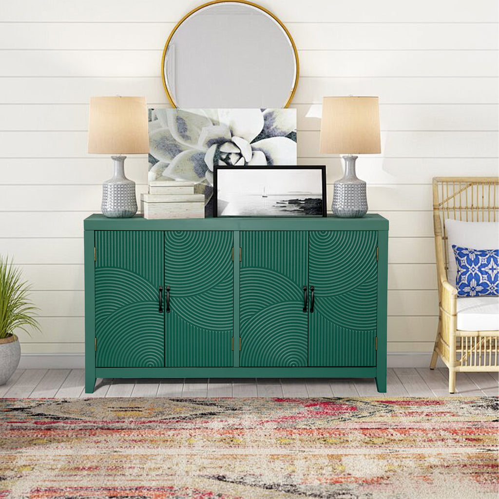 59'Green Accent Cabinet with 4 Doors, Mid Century Modern Pantry Cabinet, Wood Buffet Cabinet, Media Cabinet, Console Cabinet, Cabinet for Entryway, Living Room, Bedroom, Dining Room
