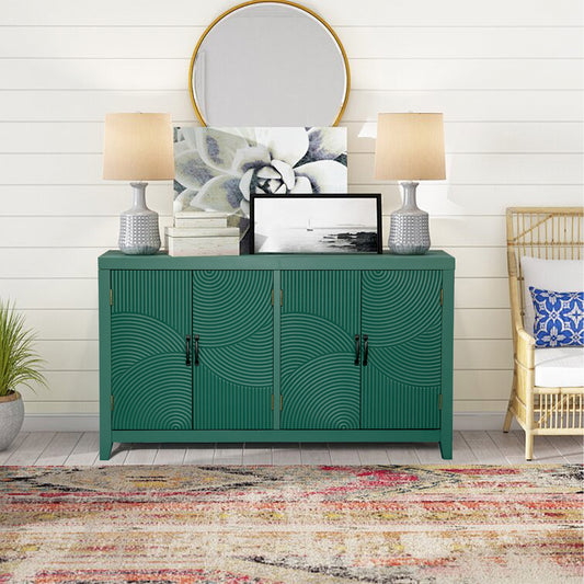 59'Green Accent Cabinet with 4 Doors, Mid Century Modern Pantry Cabinet, Wood Buffet Cabinet, Media Cabinet, Console Cabinet, Cabinet for Entryway, Living Room, Bedroom, Dining Room