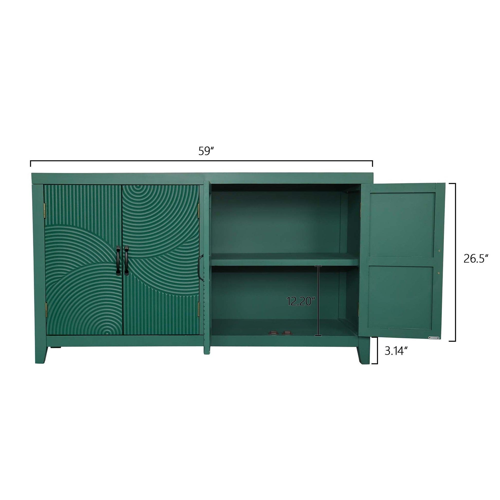 59'Green Accent Cabinet with 4 Doors, Mid Century Modern Pantry Cabinet, Wood Buffet Cabinet, Media Cabinet, Console Cabinet, Cabinet for Entryway, Living Room, Bedroom, Dining Room