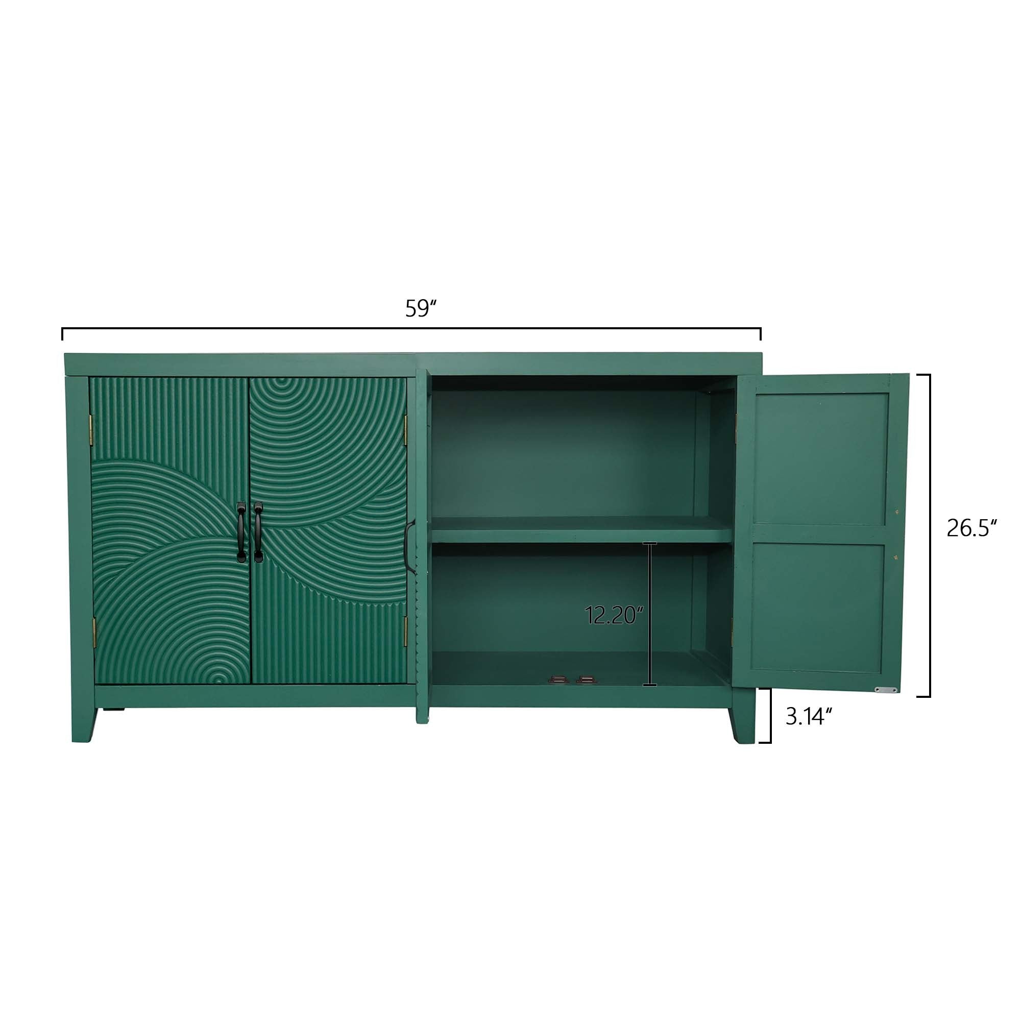 59'Green Accent Cabinet with 4 Doors, Mid Century Modern Pantry Cabinet, Wood Buffet Cabinet, Media Cabinet, Console Cabinet, Cabinet for Entryway, Living Room, Bedroom, Dining Room