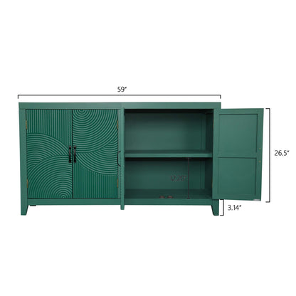 59'Green Accent Cabinet with 4 Doors, Mid Century Modern Pantry Cabinet, Wood Buffet Cabinet, Media Cabinet, Console Cabinet, Cabinet for Entryway, Living Room, Bedroom, Dining Room