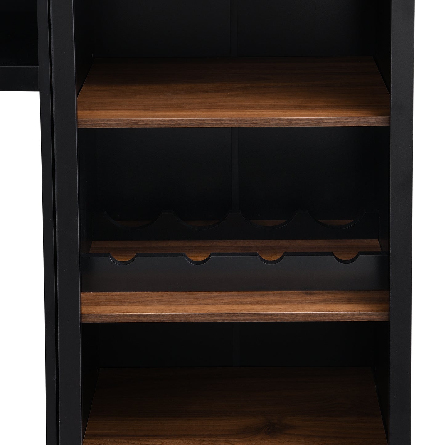 ON-TREND Farmhouse 4-Piece Entertainment Wall Unit Set with Bookshelf for TVs Up to 70', Walnut TV Stand with Adjustable Shelves, Mid-Century Large Media Console with Wine Rack for Living Room, Black