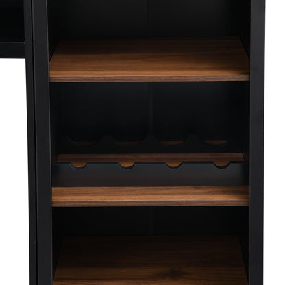 ON-TREND Farmhouse 4-Piece Entertainment Wall Unit Set with Bookshelf for TVs Up to 70', Walnut TV Stand with Adjustable Shelves, Mid-Century Large Media Console with Wine Rack for Living Room, Black