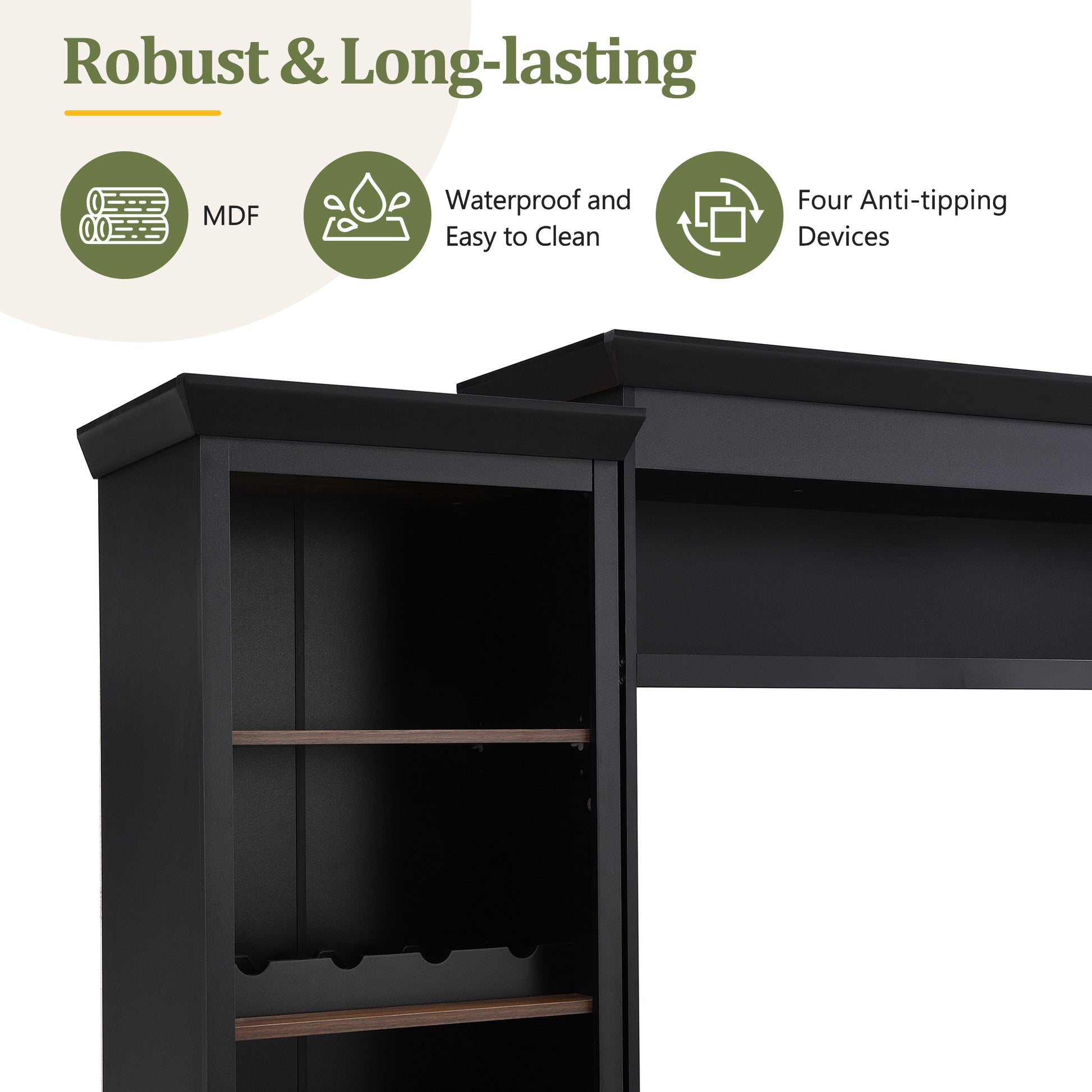 ON-TREND Farmhouse 4-Piece Entertainment Wall Unit Set with Bookshelf for TVs Up to 70', Walnut TV Stand with Adjustable Shelves, Mid-Century Large Media Console with Wine Rack for Living Room, Black