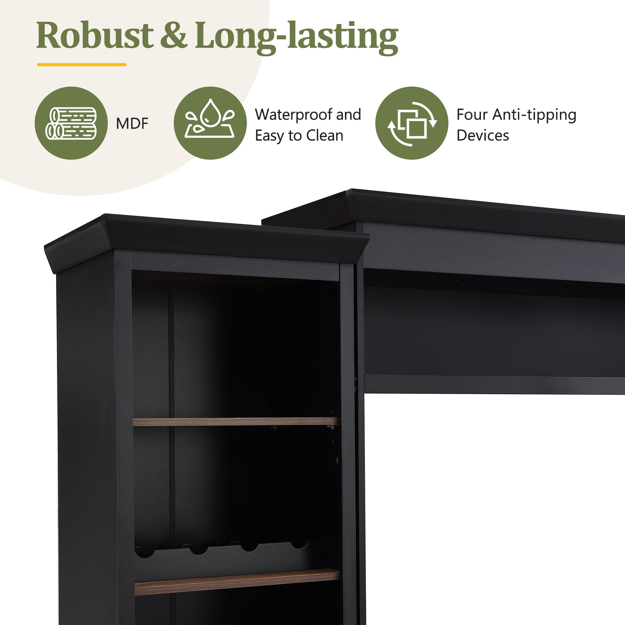 ON-TREND Farmhouse 4-Piece Entertainment Wall Unit Set with Bookshelf for TVs Up to 70', Walnut TV Stand with Adjustable Shelves, Mid-Century Large Media Console with Wine Rack for Living Room, Black