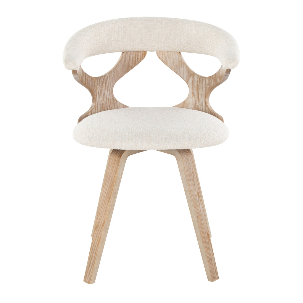 Gardenia Mid-Century Modern Dining/Accent Chair in White Washed Wood and Cream Fabric by LumiSource