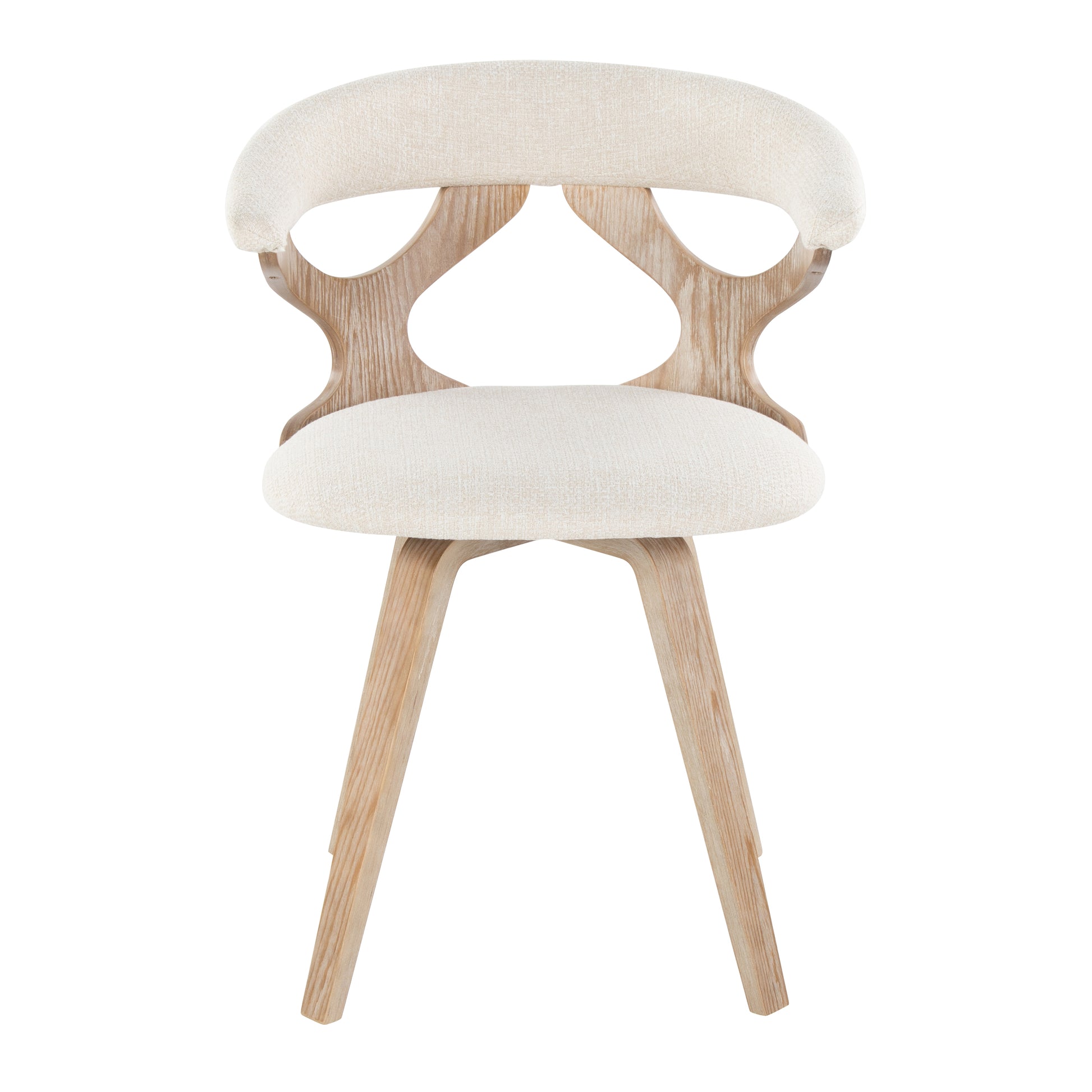 Gardenia Mid-Century Modern Dining/Accent Chair in White Washed Wood and Cream Fabric by LumiSource