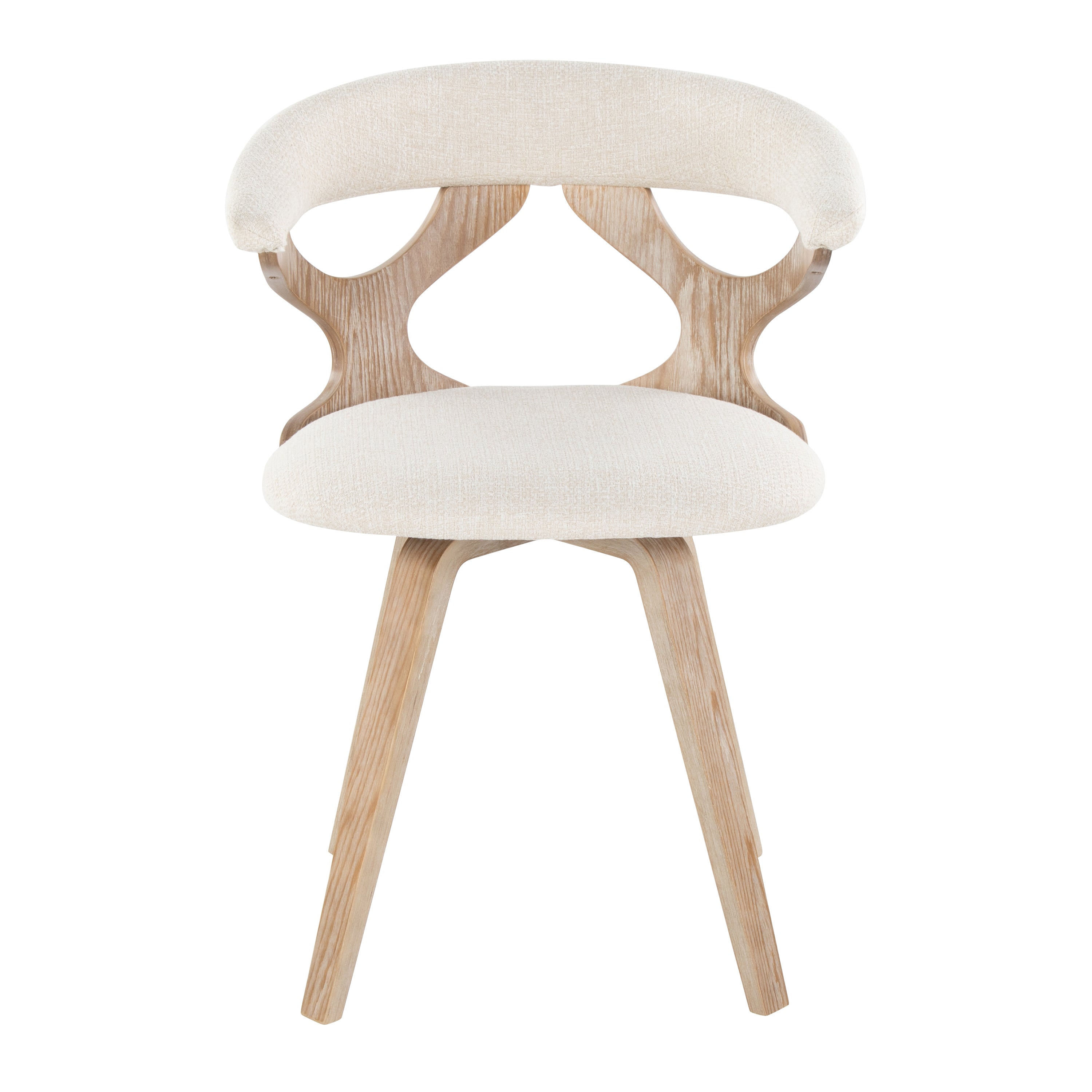 Gardenia Mid-Century Modern Dining/Accent Chair in White Washed Wood and Cream Fabric by LumiSource