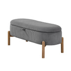 Storage Bench Gray Cushioned Seat Corduroy Upholstery Lift Top Solid Wood Legs 1pc