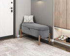 Storage Bench Gray Cushioned Seat Corduroy Upholstery Lift Top Solid Wood Legs 1pc