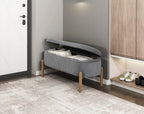 Storage Bench Gray Cushioned Seat Corduroy Upholstery Lift Top Solid Wood Legs 1pc