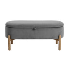 Storage Bench Gray Cushioned Seat Corduroy Upholstery Lift Top Solid Wood Legs 1pc