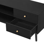 70' TV Stand for TVs up to 80 Inches, Mid Century Modern Entertainment Center with Rattan Doors, 2 Drawers, and Open Shelf, Television Stand for Living Room