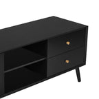 70' TV Stand for TVs up to 80 Inches, Mid Century Modern Entertainment Center with Rattan Doors, 2 Drawers, and Open Shelf, Television Stand for Living Room