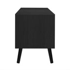 70' TV Stand for TVs up to 80 Inches, Mid Century Modern Entertainment Center with Rattan Doors, 2 Drawers, and Open Shelf, Television Stand for Living Room