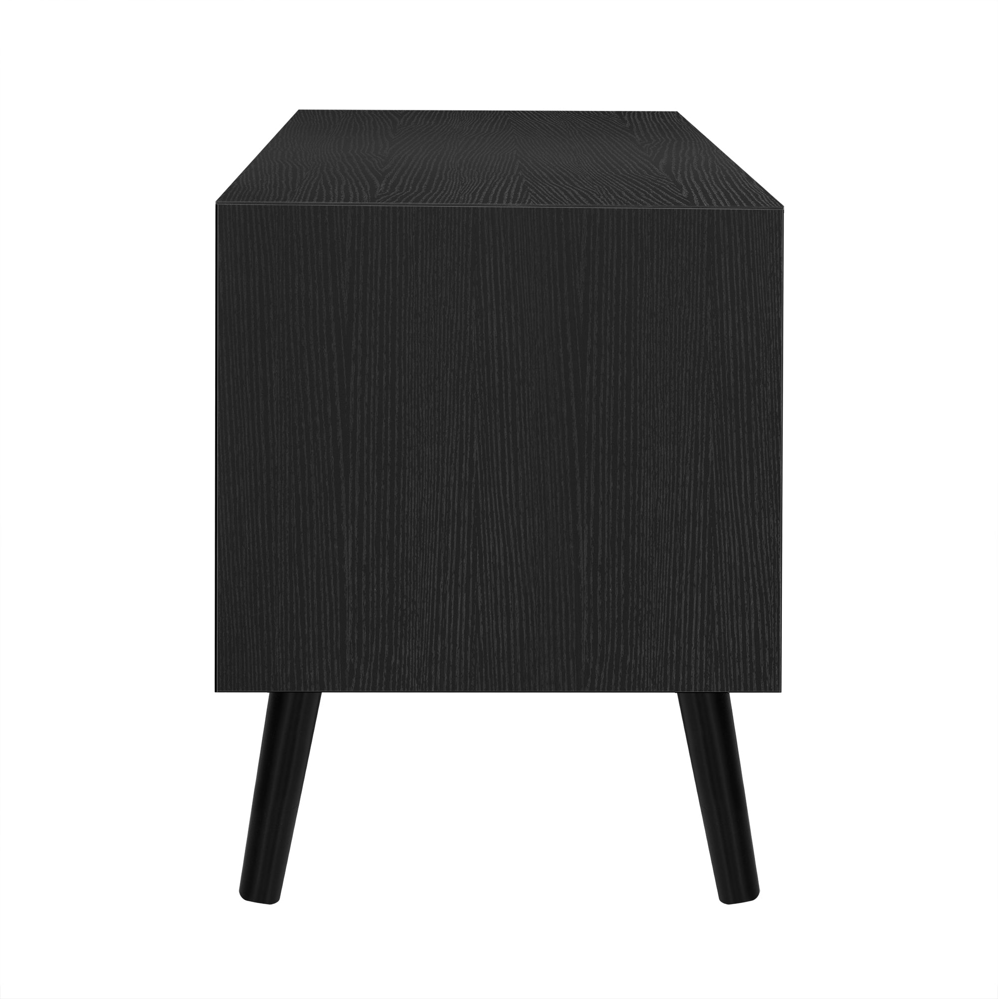 70' TV Stand for TVs up to 80 Inches, Mid Century Modern Entertainment Center with Rattan Doors, 2 Drawers, and Open Shelf, Television Stand for Living Room