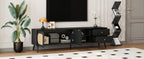 70' TV Stand for TVs up to 80 Inches, Mid Century Modern Entertainment Center with Rattan Doors, 2 Drawers, and Open Shelf, Television Stand for Living Room