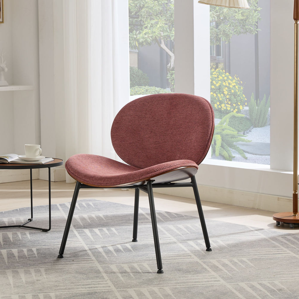 Mid-Century Modern Shell Chair Single Side Chair Tripod,bean paste pink fabric Lounge Chair in Walnut Finish Comfortable Backrest,Bean Paste Red color,SW1871PR