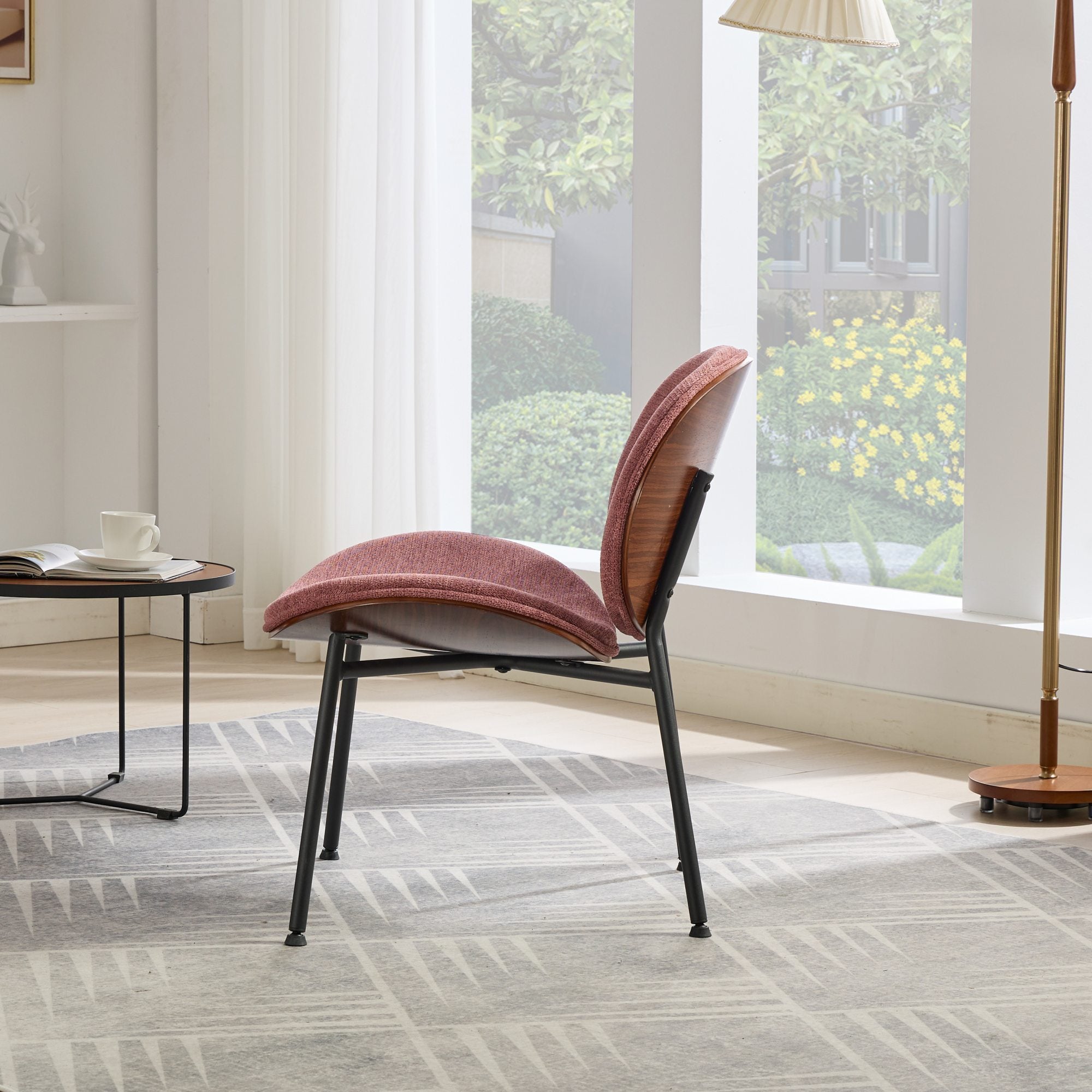 Mid-Century Modern Shell Chair Single Side Chair Tripod,bean paste pink fabric Lounge Chair in Walnut Finish Comfortable Backrest,Bean Paste Red color,SW1871PR