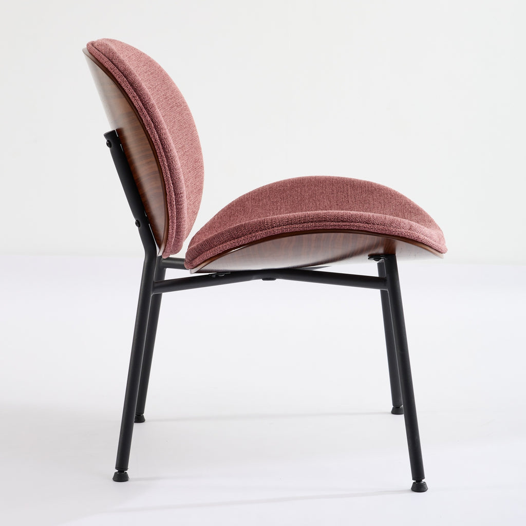 Mid-Century Modern Shell Chair Single Side Chair Tripod,bean paste pink fabric Lounge Chair in Walnut Finish Comfortable Backrest,Bean Paste Red color,SW1871PR