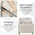 Mid-Century Modern Beige Corduroy 6-Seat Sectional Sofa.