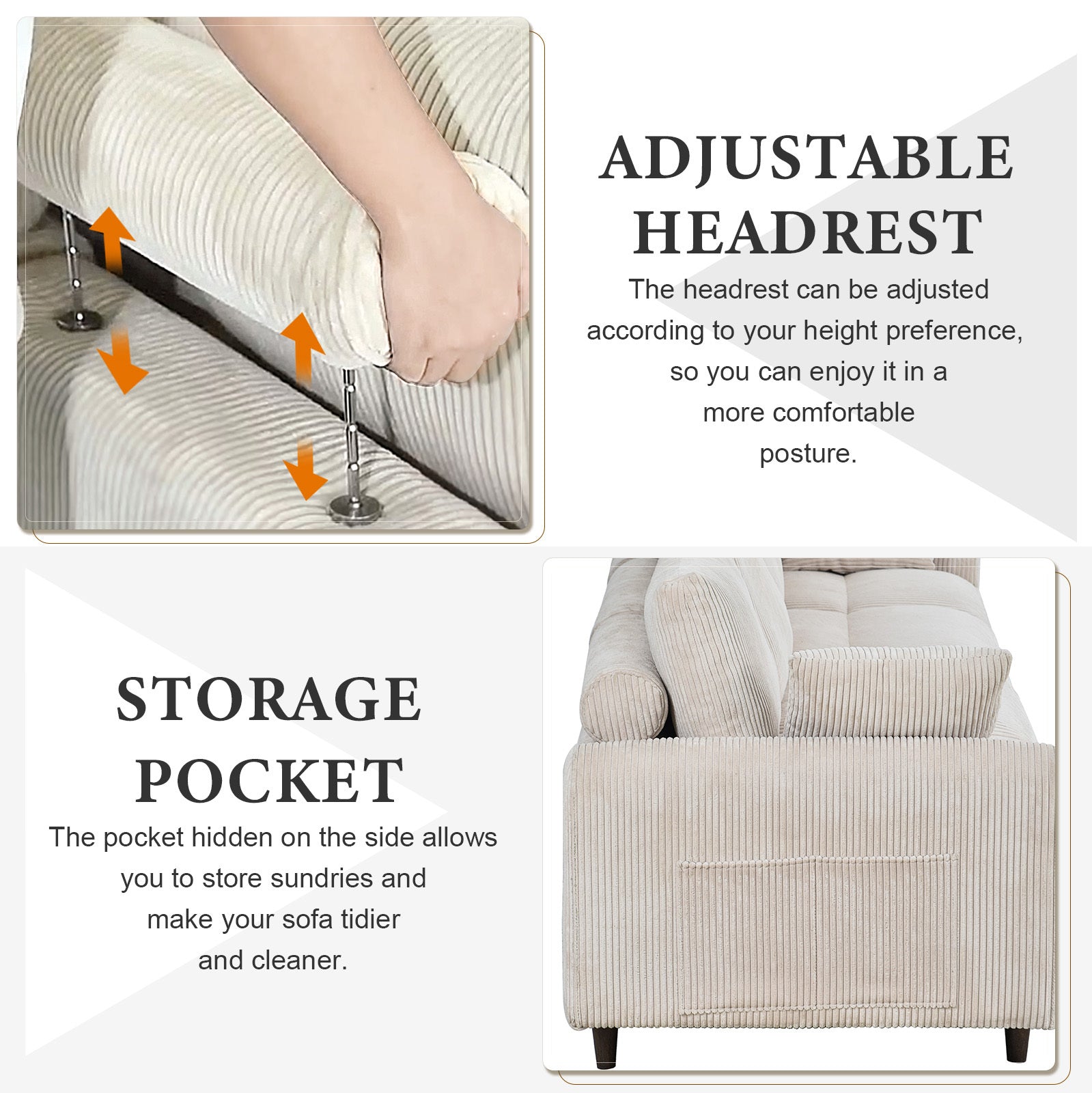 Modern corduroy modular section sofa, U-shaped convertible L-shaped sofa set with pillow, oversized sectional sofa with footstool, suitable for living room, attic, apartment, office - white 6 seat