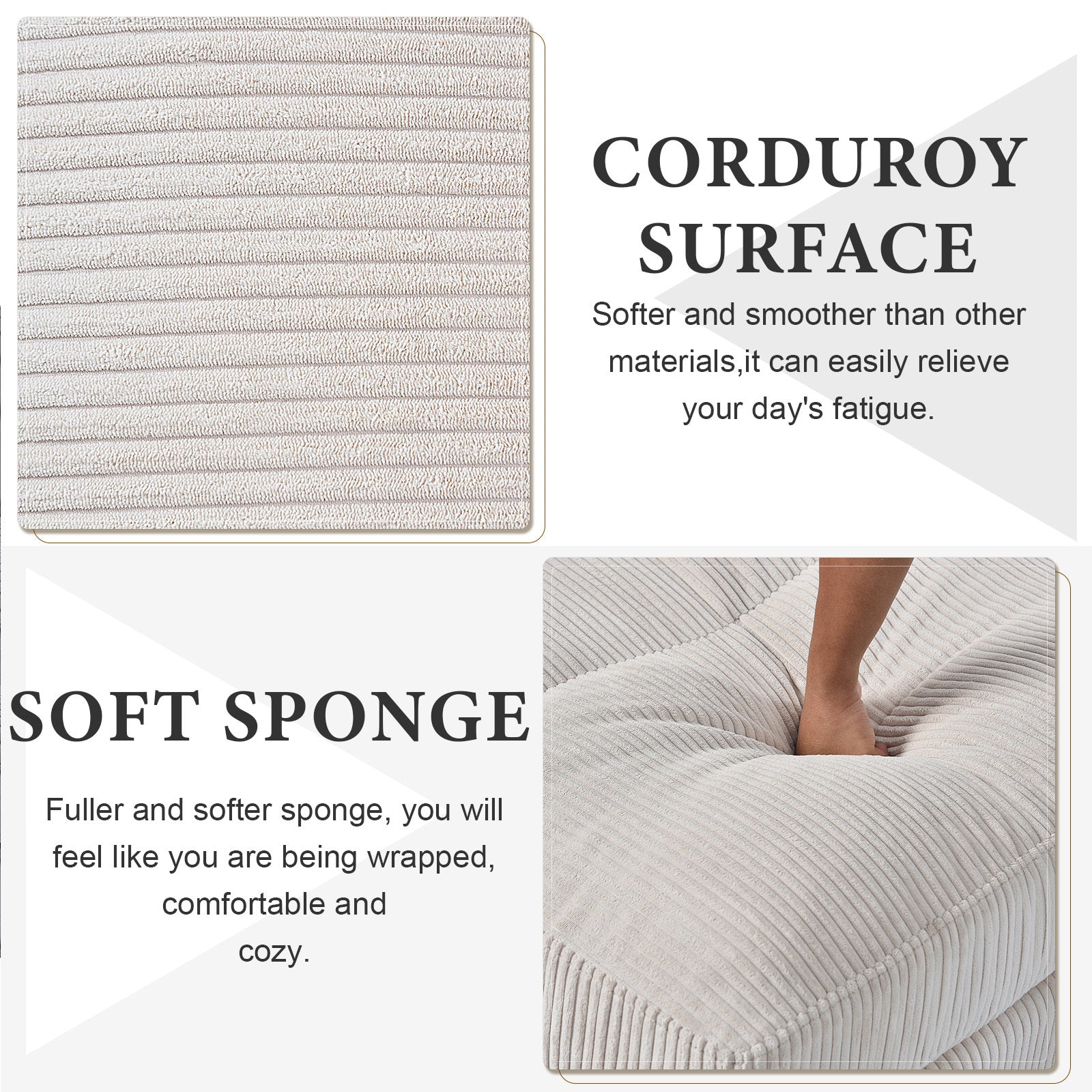 Modern corduroy modular section sofa, U-shaped convertible L-shaped sofa set with pillow, oversized sectional sofa with footstool, suitable for living room, attic, apartment, office - white 6 seat