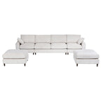 Mid-Century Modern Beige Corduroy 6-Seat Sectional Sofa.