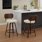 Swivel Bar Stools Set of 2, 26' Upholstered Faux Leather Counter Height Barstools with Walnut Back & Bentwood Legs, Mid Century Modern Bar Chairs Island Stools for Kitchen Counter, Beige PU, SW1864BG